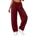 thumbnail image 5 of Kinrui Barrel Sweatpants for Women Wide Leg Ribbed Knit Lounge Pants Drawstring Elastic Waist Sweat Pant with Pockets Wine S, 5 of 9