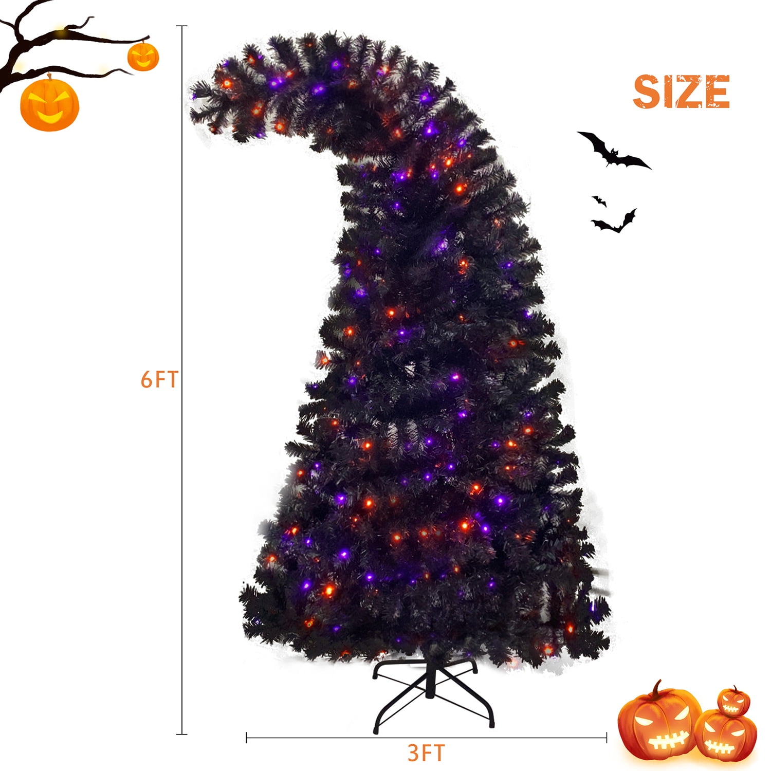 Kadyn 6ft Christmas Tree, Hinged Fraser Fir Artificial Fir Bent Top Christmas Tree, Pre-lit Slim Christmas Tree with LED Lights, Purple