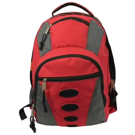 Student Bookbag Medium Daily Backpack Student School Bag 16.5 inch Casual Travel Daypack w/ Padded Back, Padded handle, Organizer & Side Mesh Pockets Red/Grey