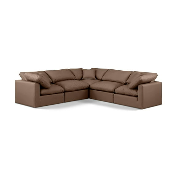 Meridian Furniture Indulge 159" Brown Vegan Leather L-Shaped Modular Sectional