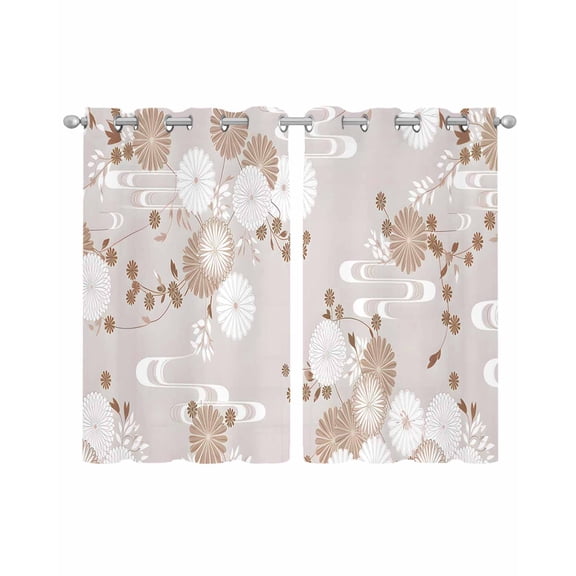 Brown White Floral Sheer Curtains 39 Inch Length 2 Panels Set for Living Room/Bedroom, Spring Botanical Leaves Farmhouse Kitchen Curtains Grommet Semi-Sheer Curtains Window Treatments 27.5"x39"x2