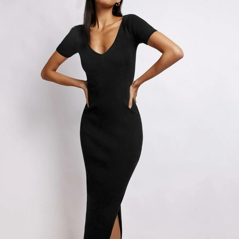 NKOOGH Romper Dress Dresses Summer Casual European And American Hot Style Dress Hot Girl Women s V Neck Vest Tight Fitting Slit Mid Length Skirt Lady
