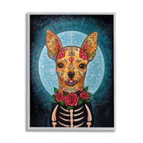 Stupell Industries Day of Dead Chihuahua Animals & Insects Painting Gray Framed Art Print Wall Art, 24 x 30