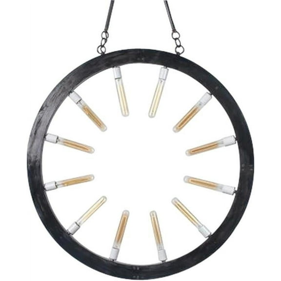 New Chandelier Upcycled Vintage, Round Black Hand-Made Light, 12-Lights Glass