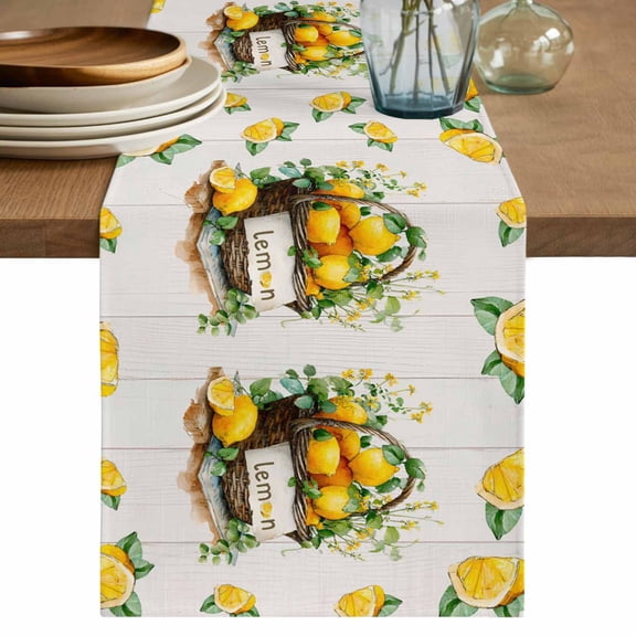 Lemon Basket Summer Table Runner 72 Inches, Farmhouse Eucalyptus Grey Wooden Bed Runner Dresser Scarves Tabletop for Indoor Outdoor Parties/Ceremony/Banquet, 16" x 72"