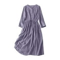 thumbnail image 3 of Ohufall Womens Button Down Maxi Fall Dress Turn Down Collar Baggy Lightweight Dresses Tummy Control Long Sleeve Flowy A-Line Dress, 3 of 5