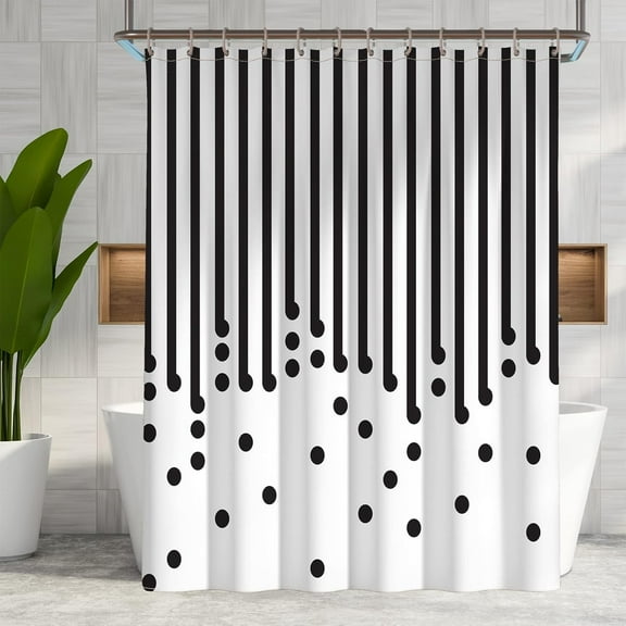 Black and White Shower Curtain Fabric Shower Curtain for Bathroom Modern Black Striped Shower Curtain Summer Water Repellent in Bath 72x72 inches Shower Curtains Set with Hooks
