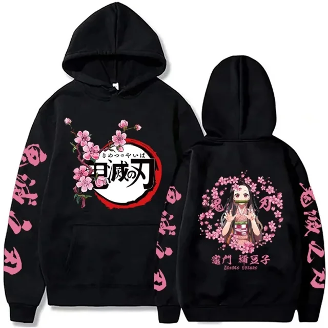 Sudadera con capucha de Anime Demon Slayer para hombre y mujer, con estampado de Kamado Nezuko, de talla grande, informal, con cuello redondo, ropa de calle