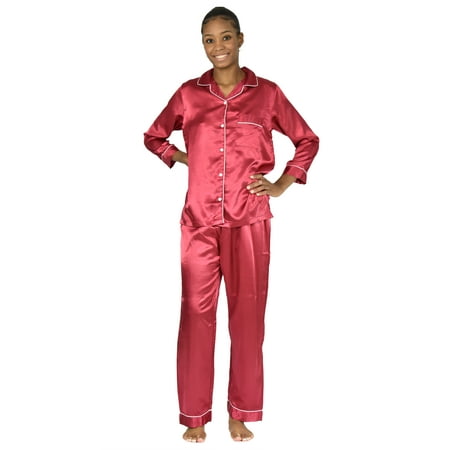 

Up2date Fashion s Women s Long Button-Down Satin Pajamas
