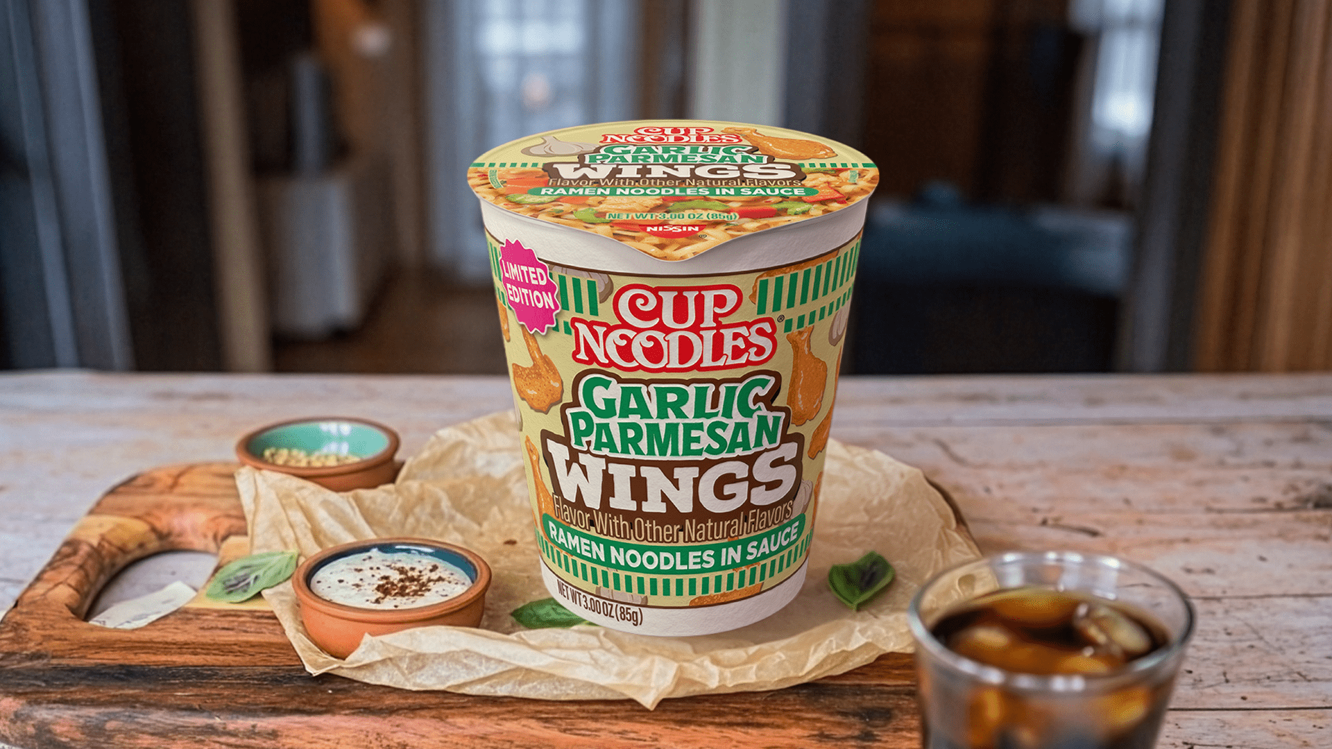 (6 pack) Nissin Cup Noodles Hot Wings Garlic Parmesan Flavor, 3.0 oz Cup, Limited Edition