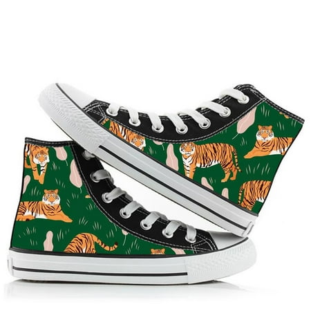 

Cartoon Painting 70s High Top Classic Fashion Lace ups Sneakers with Tiger Print Fashion Casual