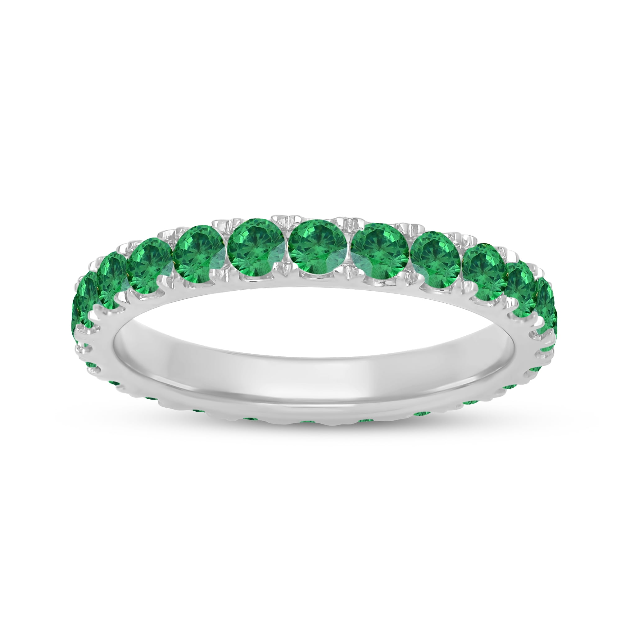 Stackable Emerald Green Infinity White Gold Finish Silver Eternity Ring 