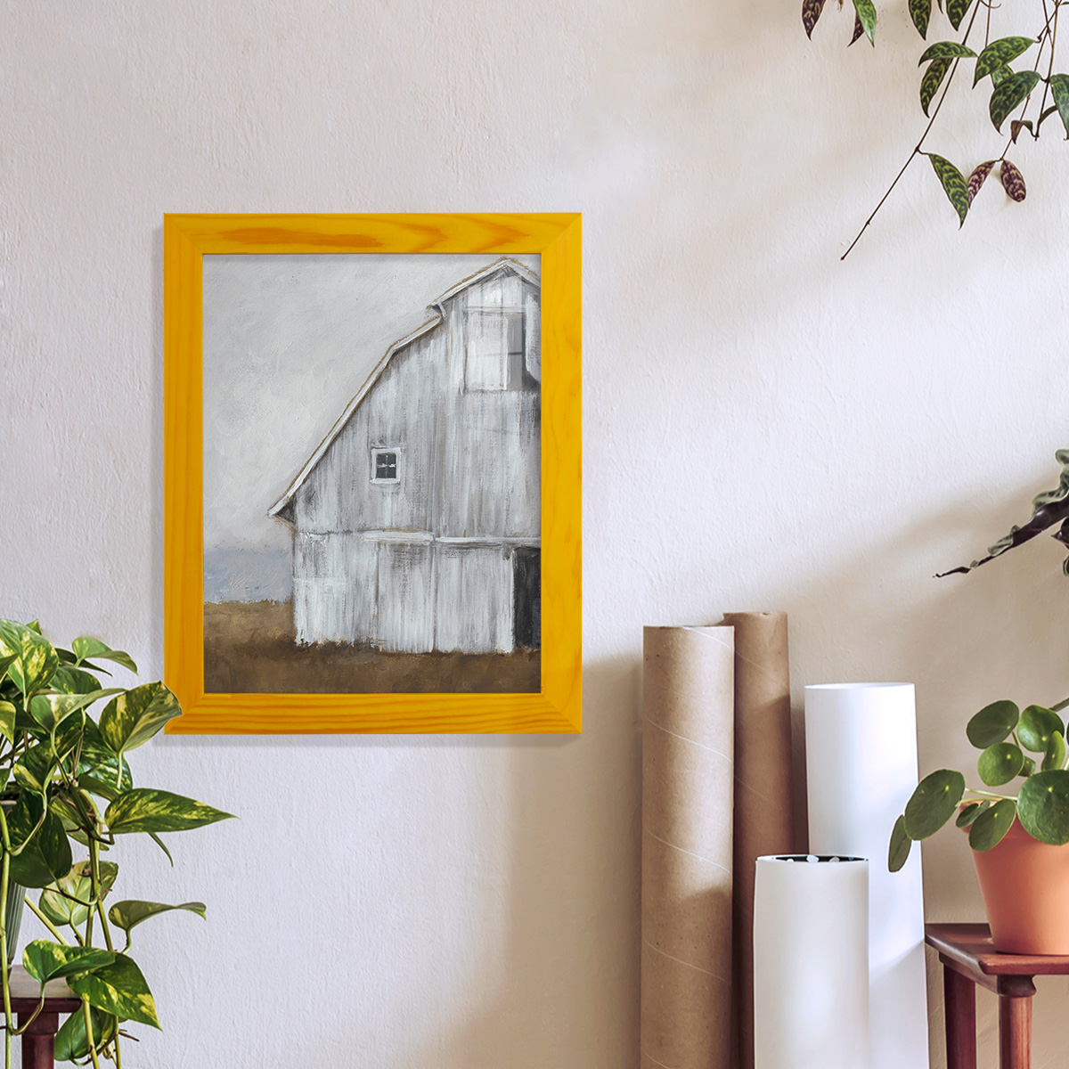 Abandoned Barn II -Framed Print w/glass-Sunflower Yellow