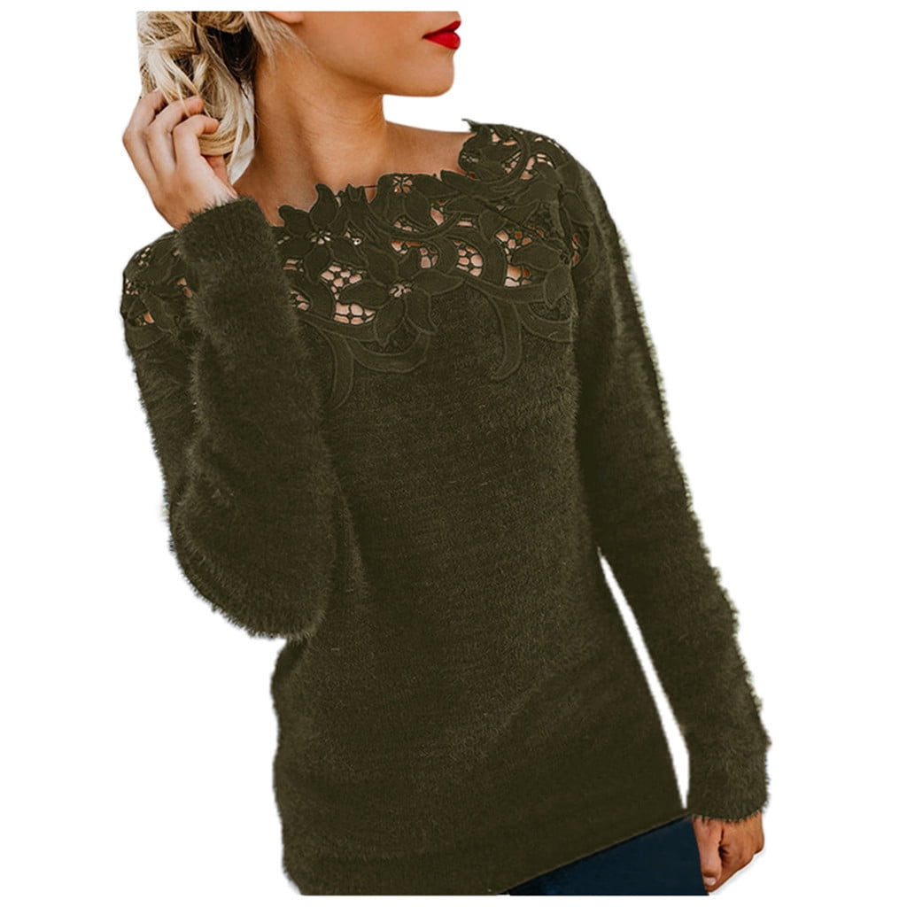 Women's Off Shoulder Y2K Sweater - Long Sleeve Lace Trim Knit Top