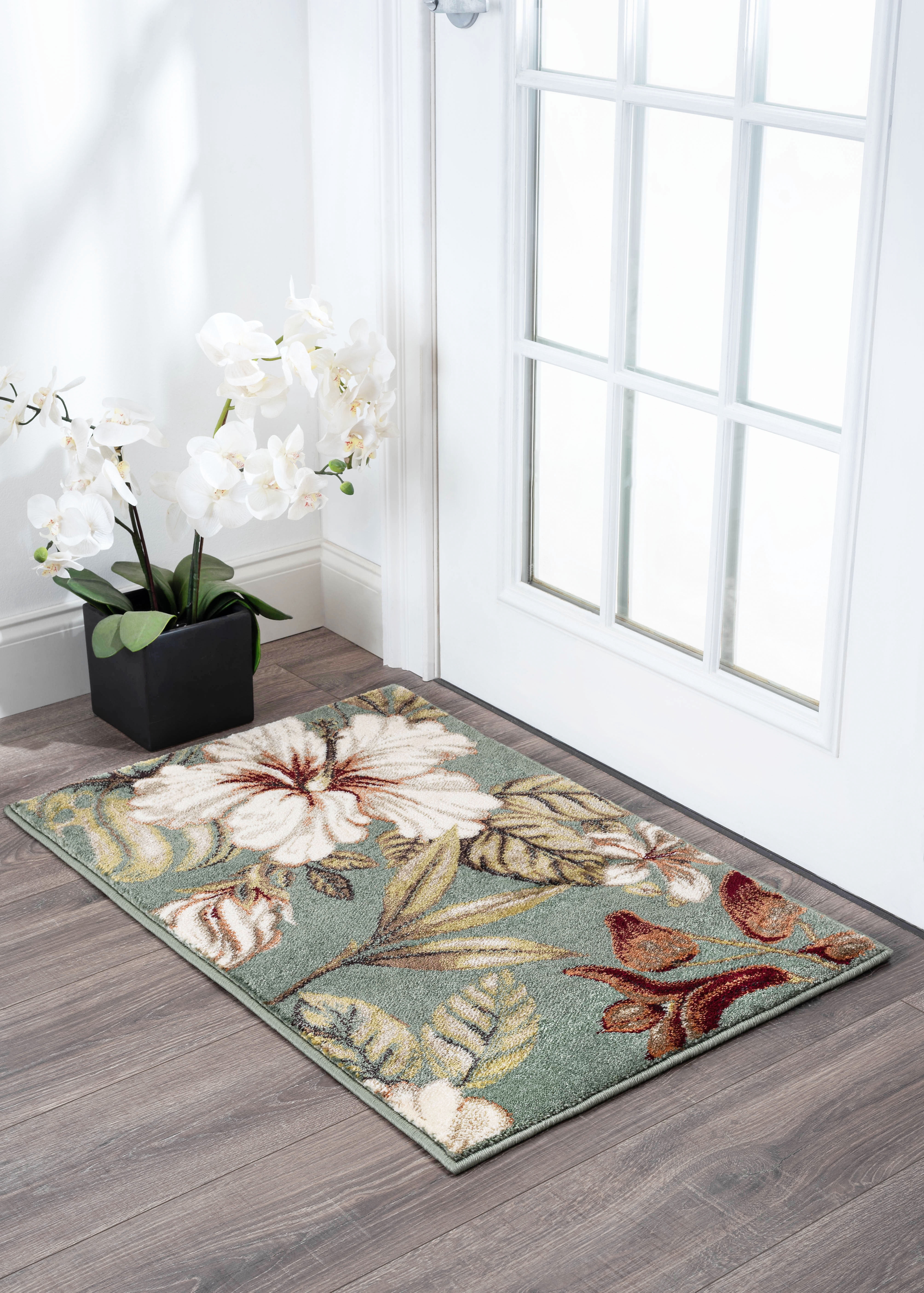 Transitional 2x3 Area Rug (2' x 3') Floral Seafoam, Creamy Ivory Indoor Scatter Easy to Clean