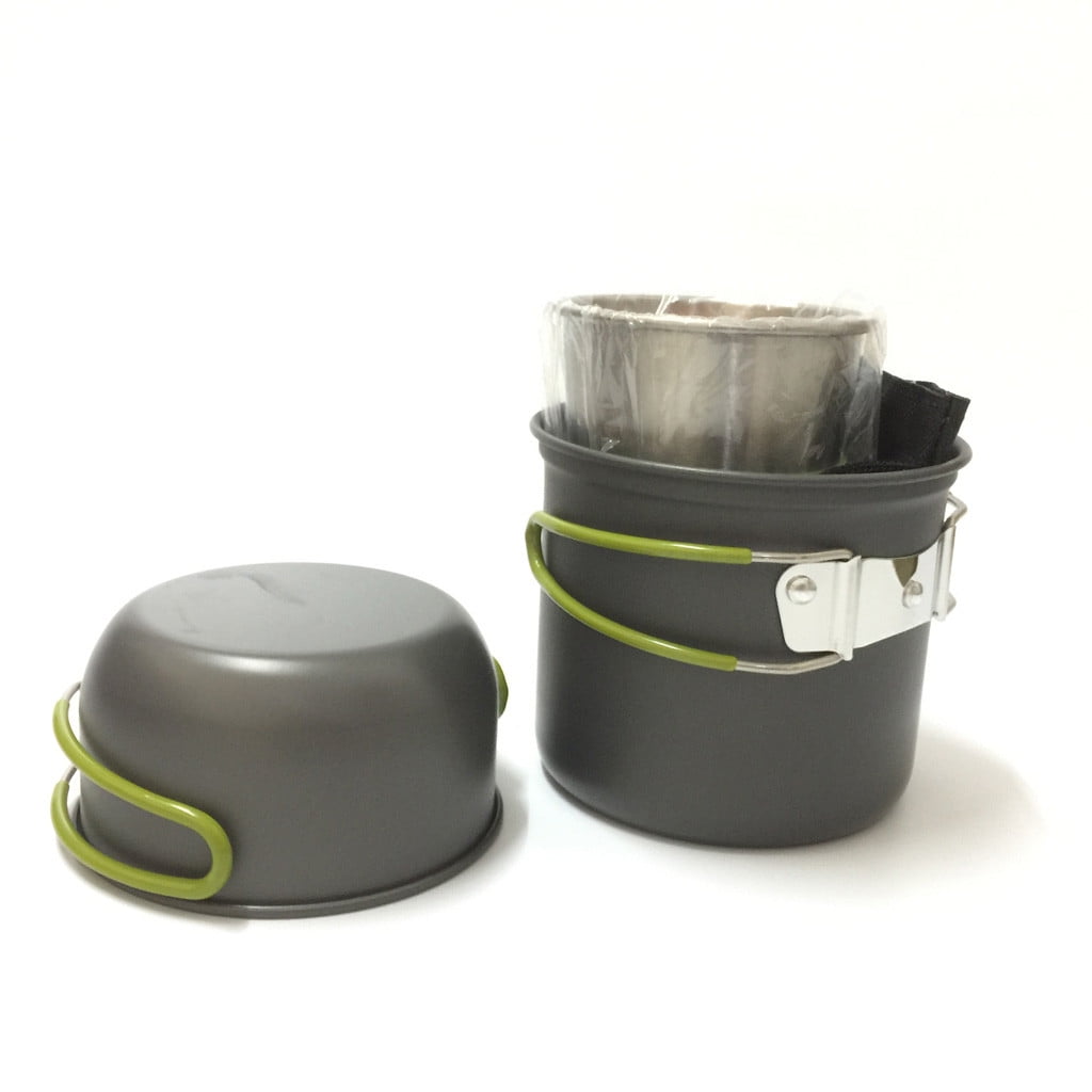 HaoXun Portable Gas Camping Stove & Cookware Set for 1-2 People - Lightweight Anodized Aluminum, Foldable Handle, Piezo Ignition, Includes Pot Bowl, Stainless Steel Tableware & Mesh Bag