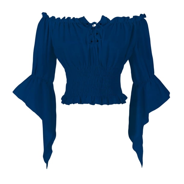 Blusa Mingyuezai Renaissance Peasant con hombros descubiertos para mujer