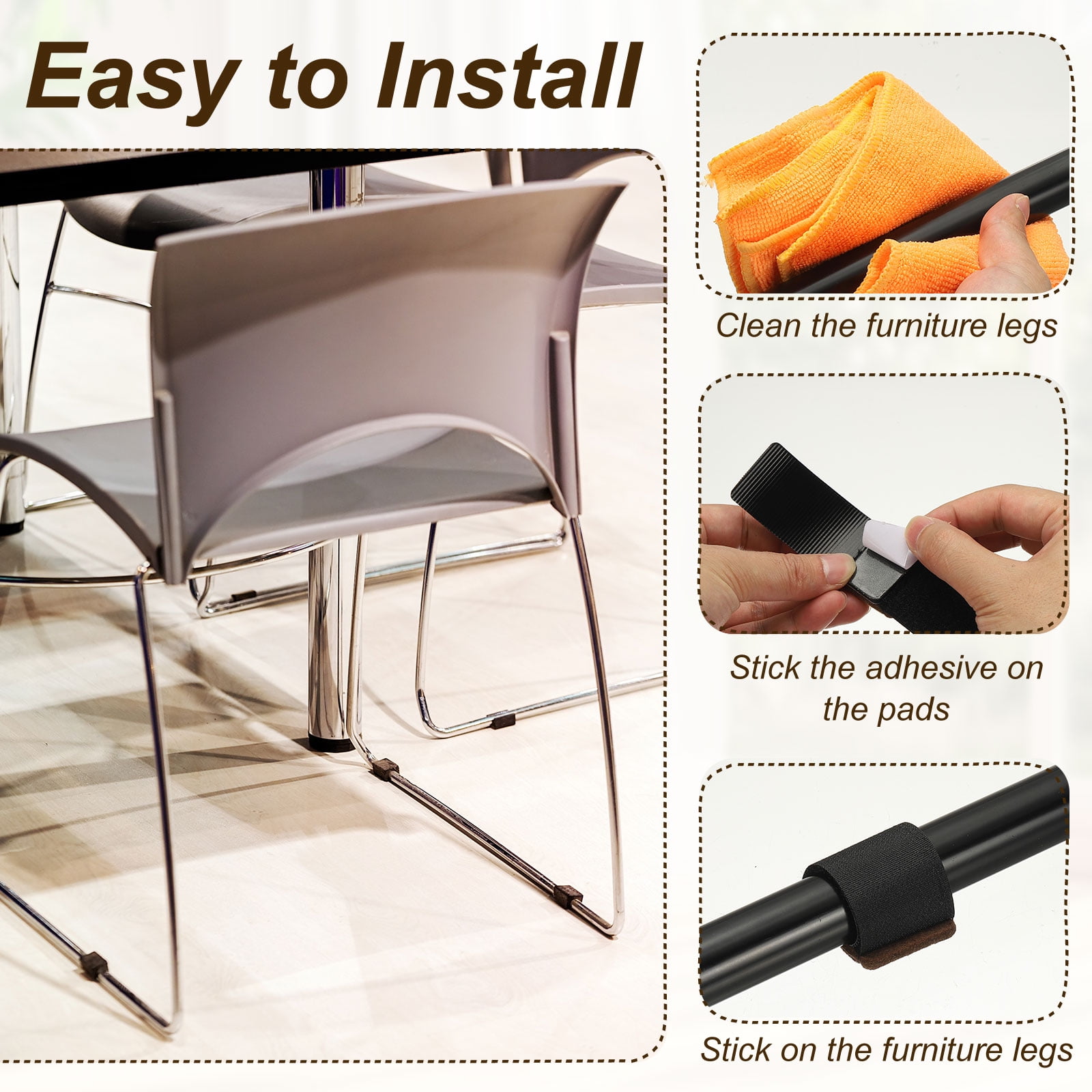 Uxcell 24Pcs Wrap-Around Felt Furniture Pads, 5.7 x 2" Chair Leg Floor Protectors with Grey Hook and Loop Fastener Bar Stool Glides Chair Bottom Protector for Hardwood Floors, Grey