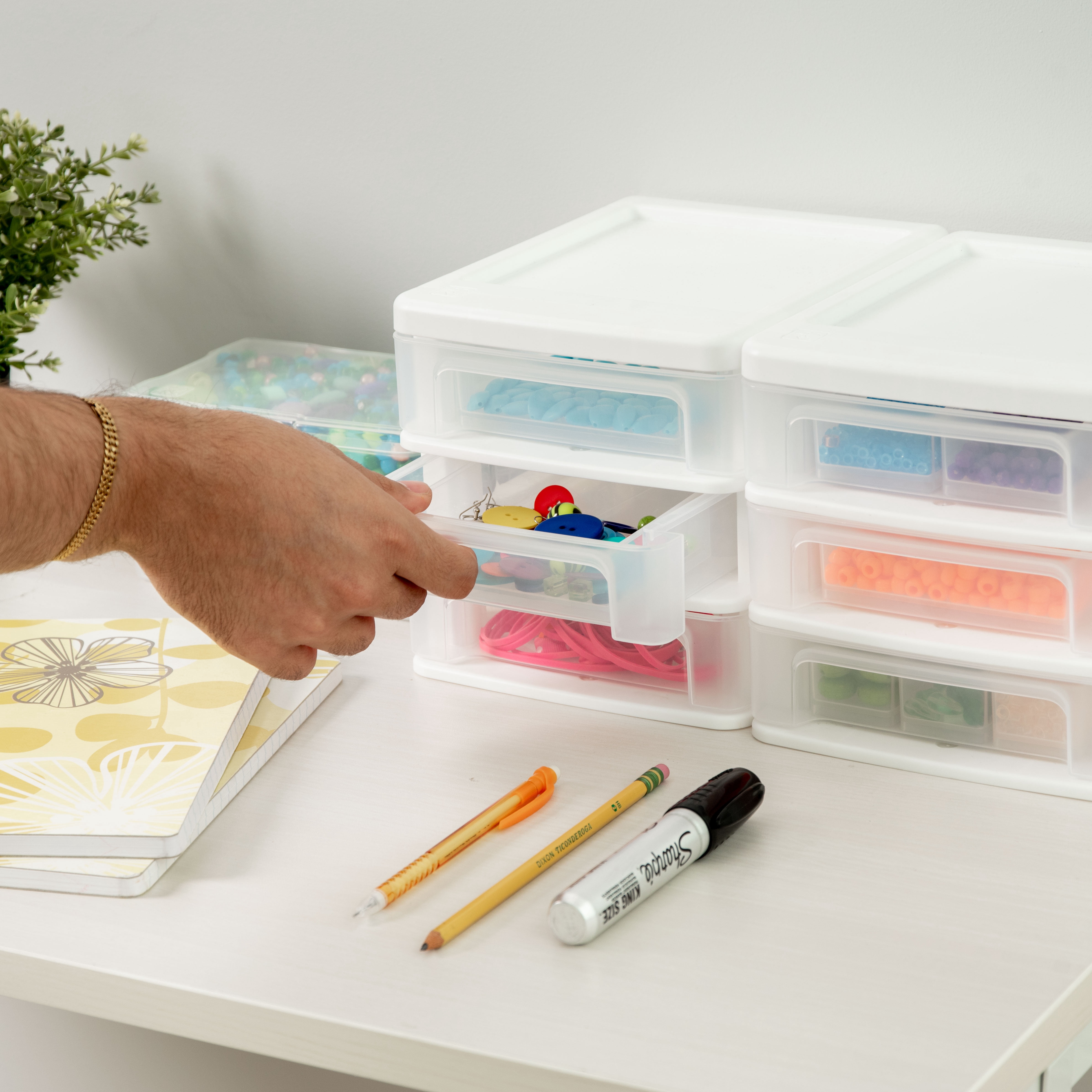 IRIS Small 3-Drawer Desktop Organizer, Stackable, for Office, School, Stationary, Makeup Organizer, Bathroom, 2Pk