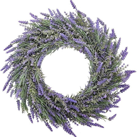 DDHS 18" Lavender Wreath for Front Door – Artificial Summer Wreath for Indoor & Outdoor All Seasons (Purple)