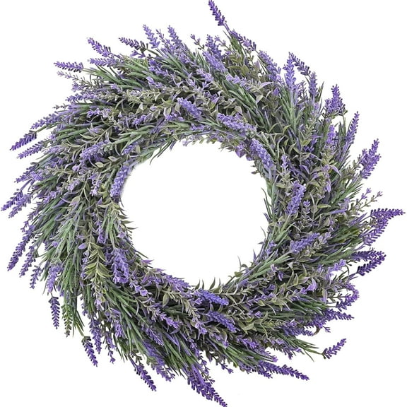 DDHS 18" Lavender Wreath for Front Door – Artificial Summer Wreath for Indoor & Outdoor All Seasons (Purple)