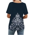 thumbnail image 4 of GNFQXSS Women Abstract Floral Print Crew Neck Short Sleeve Tee Casual Lightweight Breathable Pullover Top For Weekend Navy M, 4 of 7