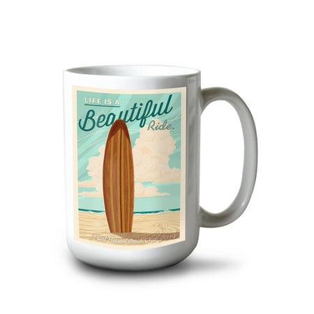 

15 fl oz Ceramic Mug Point Pleasant Beach New Jersey Life is a Beautiful Ride Surfboard Letterpress Dishwasher & Microwave Safe