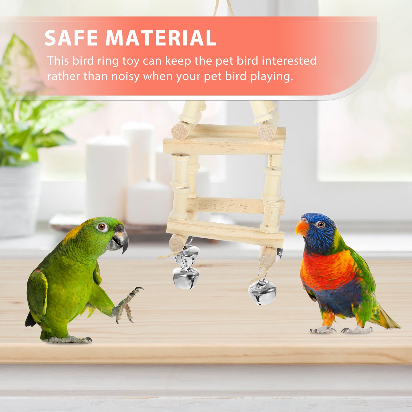 ELAYARD Parrot Swing Bird for Cage Chewing Balance Exercise Wooden Beige