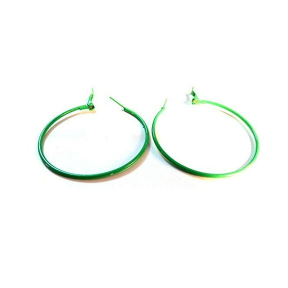 Green Hoop Earrings Classic Thin 2 inch Hoop Earrings