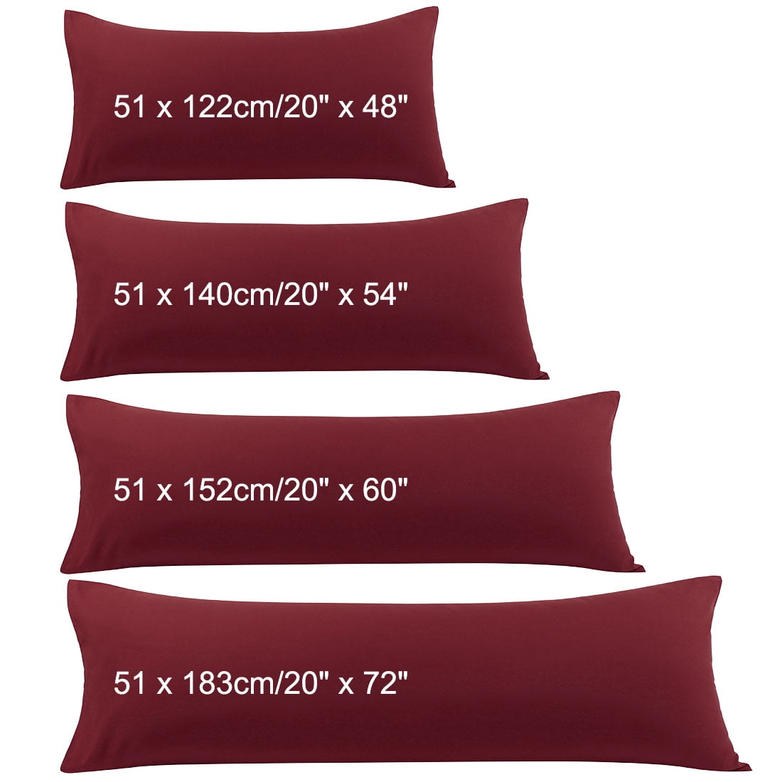 Unique Bargains 2 Packs Microfiber Solid Body Pillow Cover Burgundy 20" x 54"