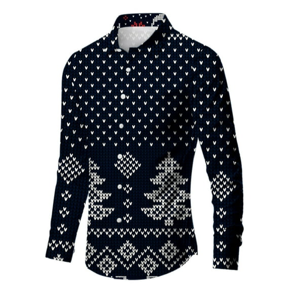 KAUOD Mens Hawaii Holiday Shirt Christmas Button Shirts Long Sleeve Shirt Santa Claus Xmas Party Dress Shirt Winter Dress Shirt