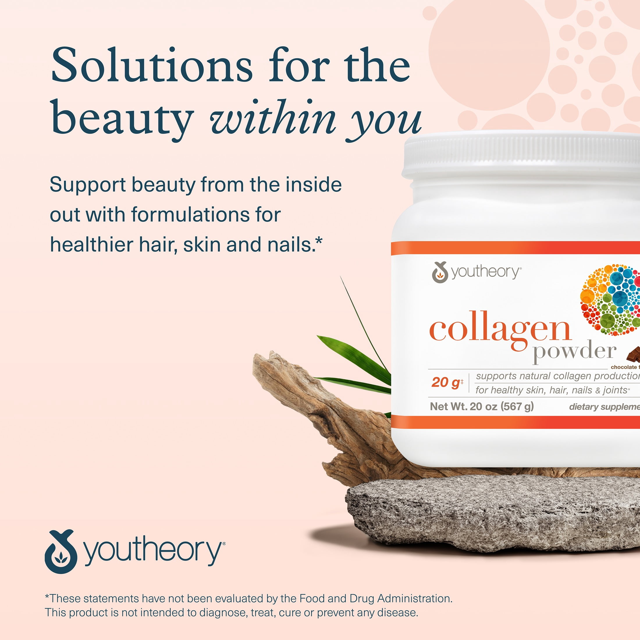 Youtheory Collagen Powder - 20 g Hydrolyzed Collagen Peptides - With Vitamin C, Biotin & Amino Acids - Supports Joint & Bone Health* - Chocolate - 20 oz (21-Day Supply)