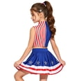 thumbnail image 4 of iiniim Girls Cheerleading Outfit Back Invisible Zipper Color Block Striped Crop Top with Rhinestone Stars Skirt Blue Red White 12, 4 of 7