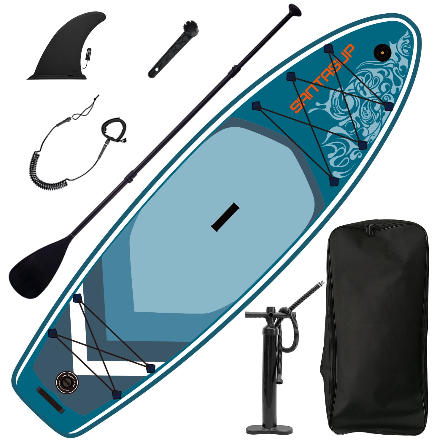 Kadyn Inflatable Stand Up Paddle Board with 1 Fin, Pump, Safety Leash, Backpack and Removoble Paddle, Sroteeup Pattern, Antique Blue Green Kadyn Inflatable Stand Up Paddle Board with 1 Fin, Pump, Safety Leash, Backpack and Removoble Paddle, Sroteeup Pattern, Antique Blue Green
