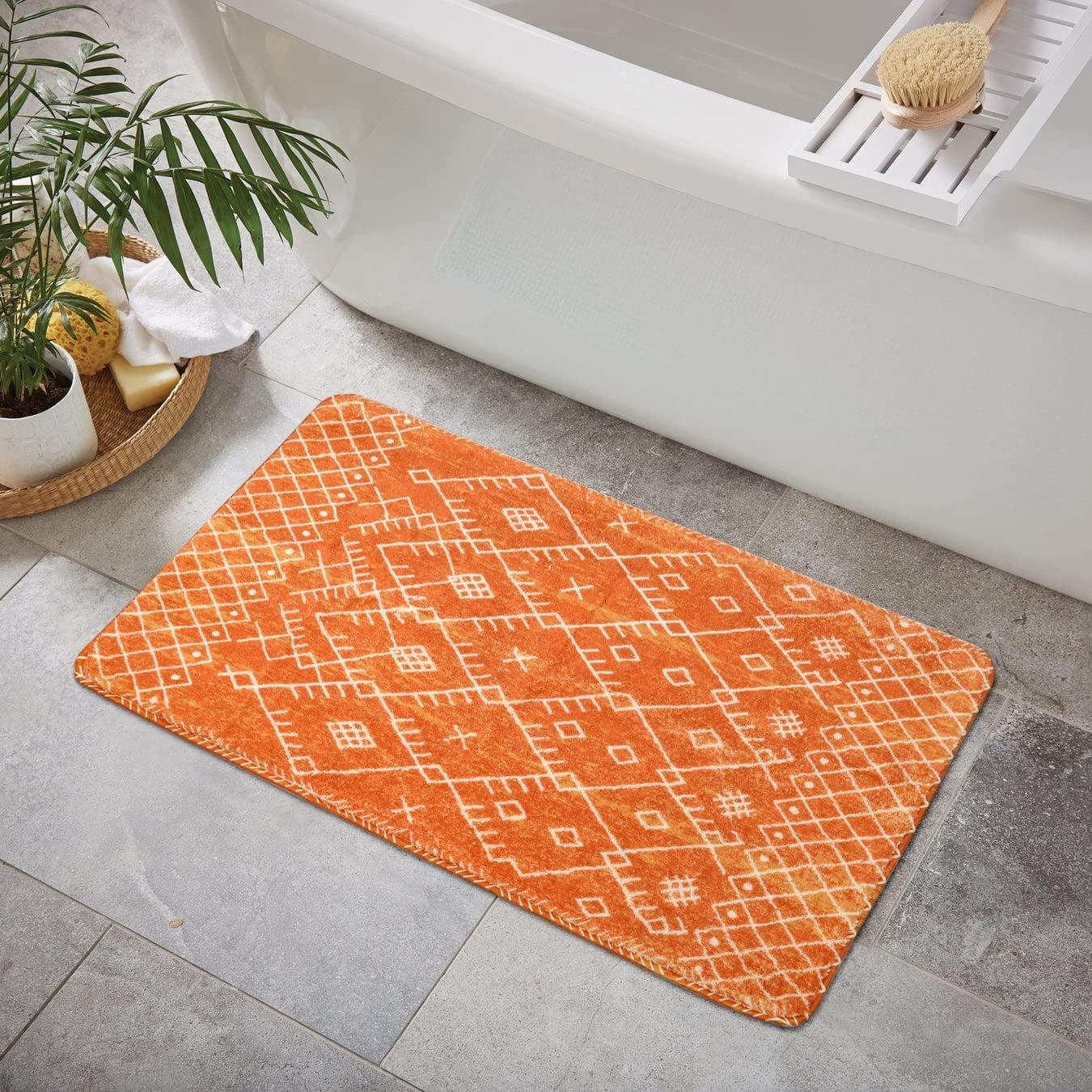 aoselan Boho Bathroom Rugs Cream Beige Bath Mat Non Slip Western Geometric  Bath Rug Luxury Soft Absorbent Carpet for Bathroom Shower Kitchen Entryway