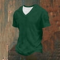 thumbnail image 5 of Ceisia Men's Solid Color Waffle Knit T-Shirt with V-Neck Short Sleeve Loose Fit Stretchy Casual Home Wear Top Army Green Gifts for Father 1X, 5 of 8
