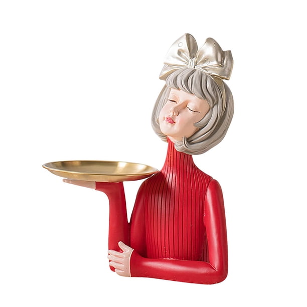 Bandeja de almacenamiento con estatua de niña encantadora, decoración del hogar, figura de resina, soporte para llaves, plato para dulces Arco Argenta