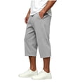 thumbnail image 6 of Mens Capri Pants Cropped Pants Below Knee Long Shorts 3/4 Loose Fit Lightweight Drawstring Sweatpants Pockets Size 3XL Gray, 6 of 9