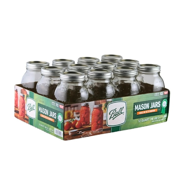 Frascos de Vidrio Mason Ball 473 ml con Tapa Hermética Paquete de 12