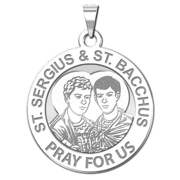 Saint Sergius and Saint Bacchus Religious Medal - 3/4 in Size of a Nickel in Solid 14K White Gold