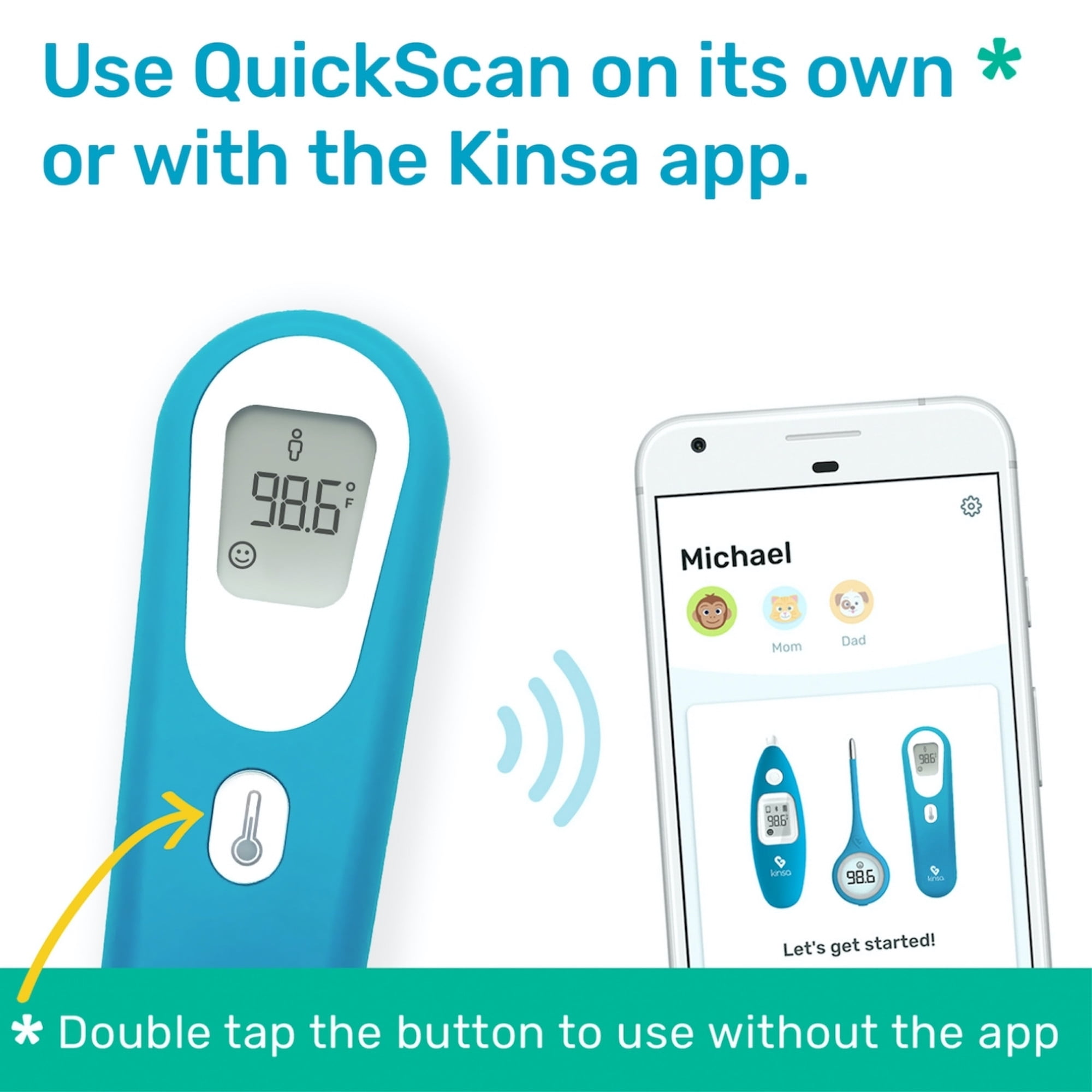 Kinsa QuickScan Smart Thermometer - No-Touch Contactless Digital