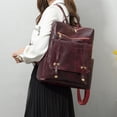 thumbnail image 4 of Ediodpoh Ladies Fashion Solid Color Leather Large Capacity Double Zipper Casual Backpack Wine, 4 of 6
