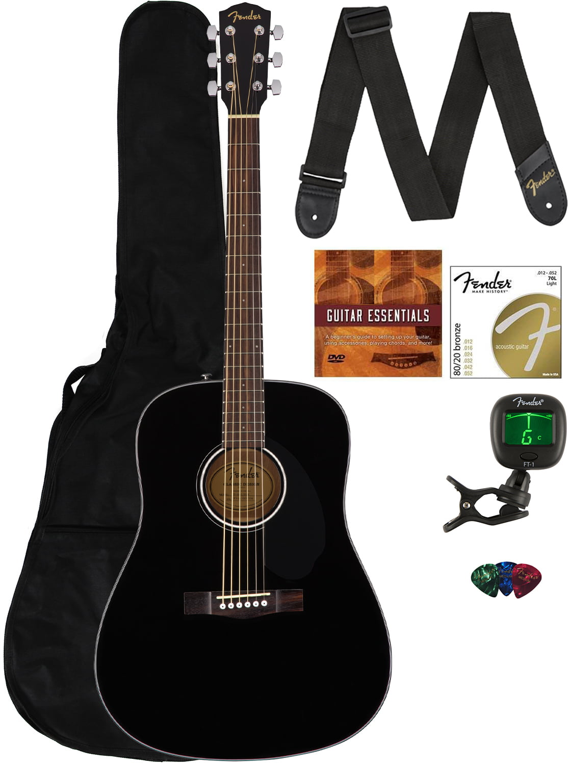 Foot Rest Sunburst Bundle with Tuner Fender Squier Classical Acoustic Guitar Austin Bazaar Instructional DVD and Polishing Cloth Strings
