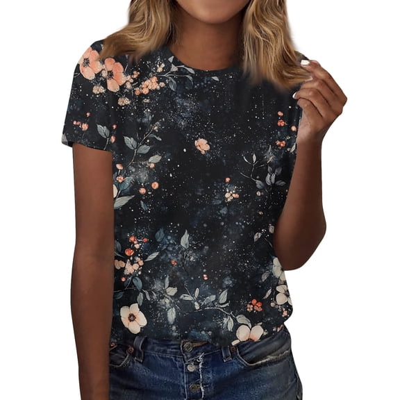 Tshirts For Women, Short Sleeve T Shirts Round Neck Cute Tunic Tops Basic Tees Blouses Loose Fit Pullover Womens Tops Casual 100Th Day Of School Shirt Tops Shirt Tops Blouse (S, Black) ZMTing