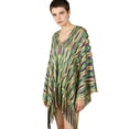 thumbnail image 2 of Baberdicy Bohemian Cape Shawl with Fringe, Oversized Poncho for Women, Festival Wear, Beach Cover-Up, Music Event Green Universal Fit, 2 of 6