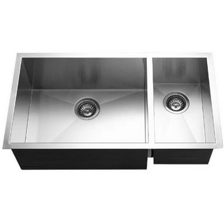 - Contempo Series Undermount Stainless Steel 70 - 30 Double Bowl Kitchen Sink, Prep Bowl Right