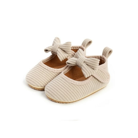 

Lacyhop Baby Girls Crib Shoes Comfort Mary Jane First Walkers Flats Party Lightweight Princess Dress Shoe Cute Bowknot Beige with Headband 4C