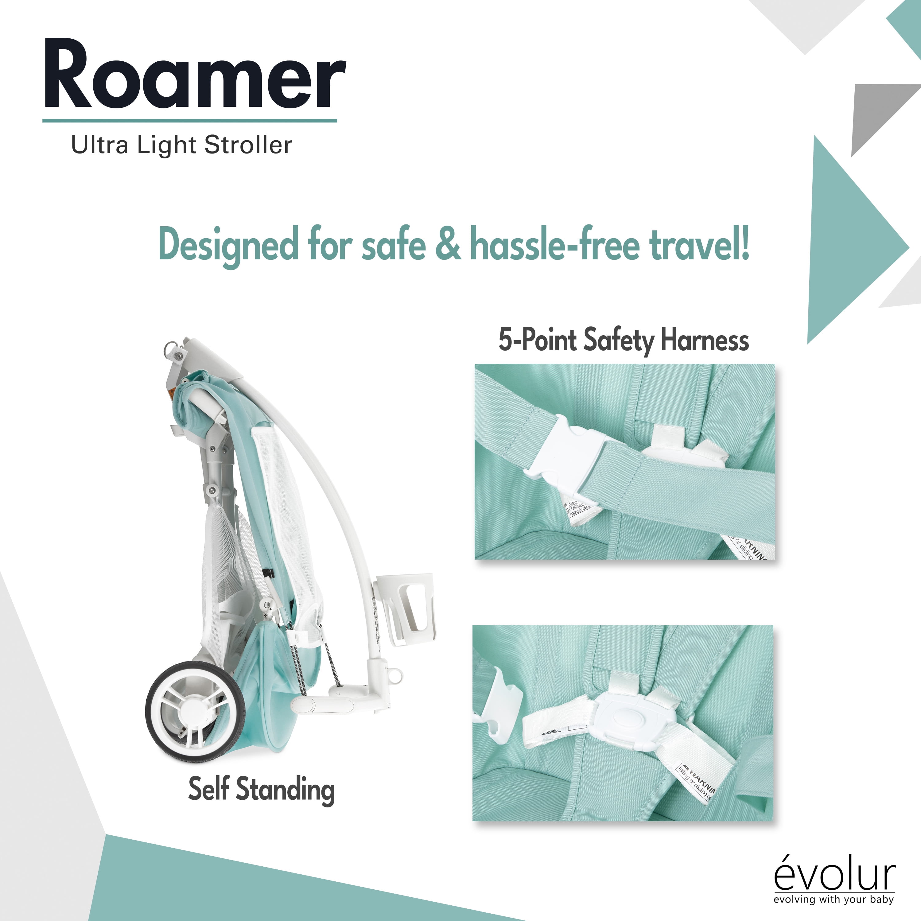 Evolur Roamer Ultra Light Stroller, White Blue