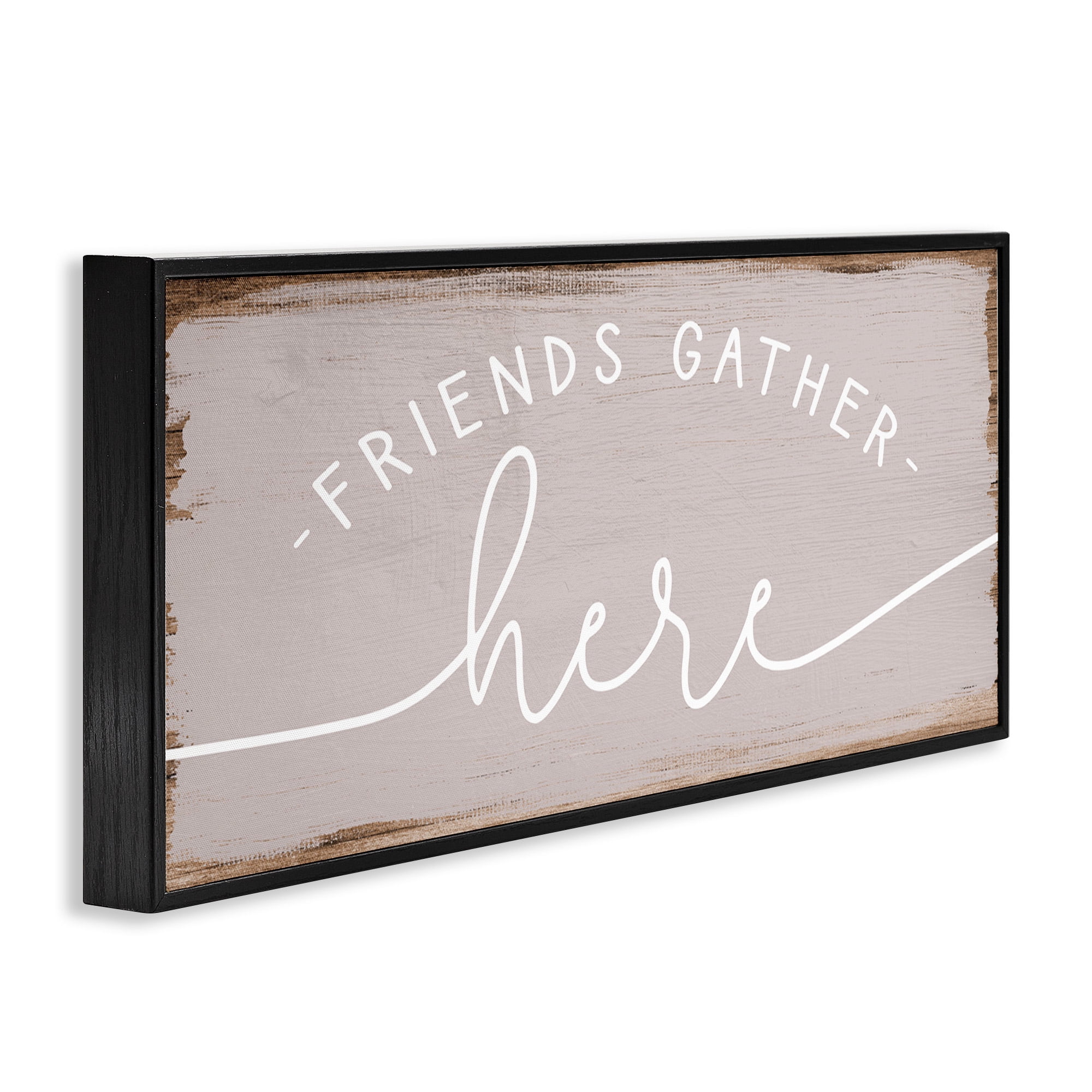 Stupell Industries Friends Gather Here Charming Typography Painting Black Framed Art Print Wall Art, 24 x 10