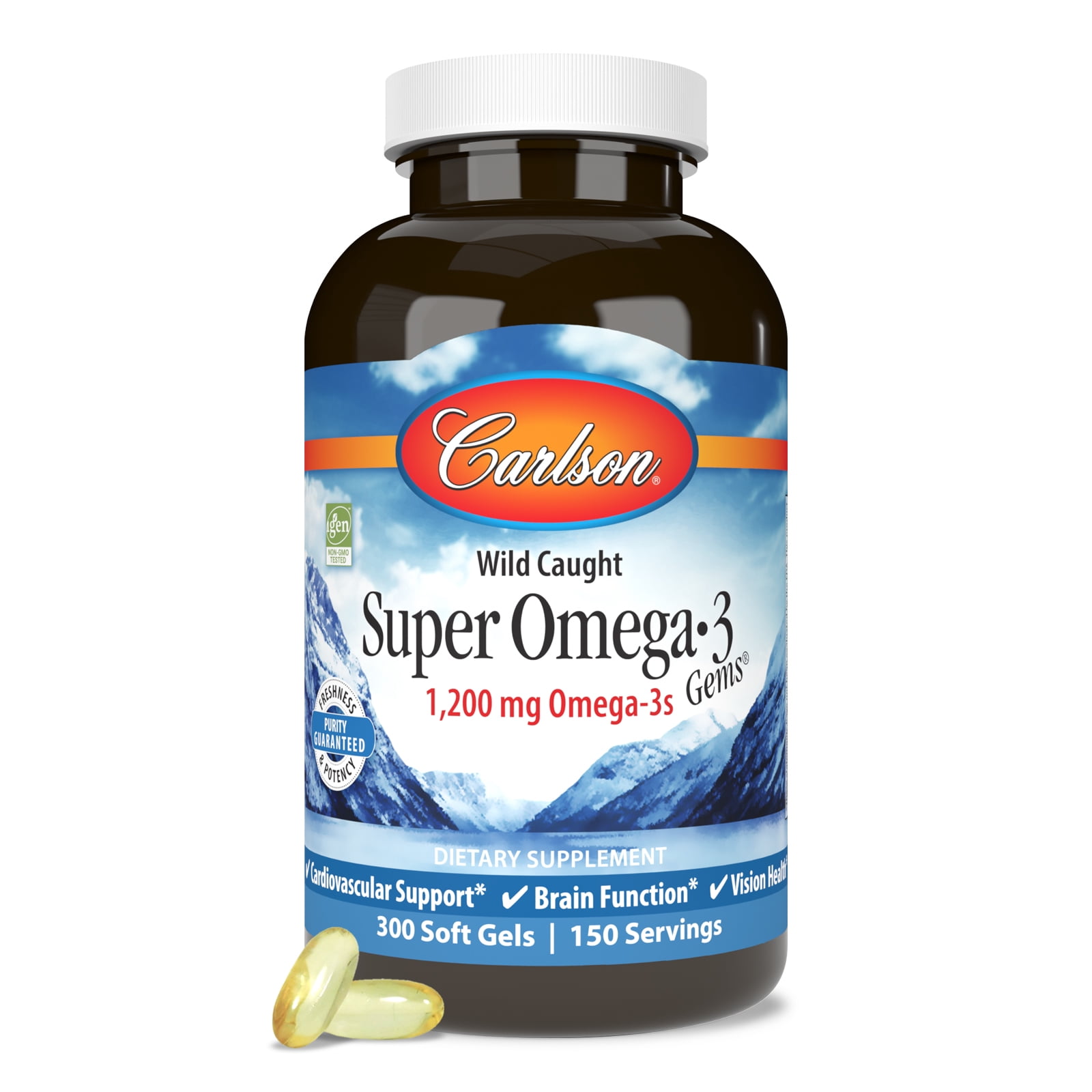 Carlson Labs - Norwegian Super Omega-3 Gems Fish Oil Concentrate 1000 mg. - 300 Softgels